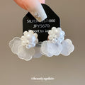 White Petal Cluster Stud Earrings With Pearl Like Beads view 1