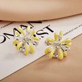 Pearlescent Petal Flower Studs with Clear Teardrop Stones view 4