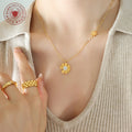 Daisy Pendant Necklace With Side Flower Charm Gold Steel view 3