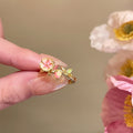 Three Mixed Pink Enamel Like Rings With Rose Tulip Or Linked Band view 7