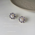 Purple Enamel Round Pearl Flower Stud Earrings Pair view 3