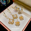 Gold Tone Flower And Pearl Earrings In Three Styles view 1