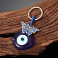 Silver Tone Beaded Blue Evil Eye Split Ring Keychains in Three Designs view 3