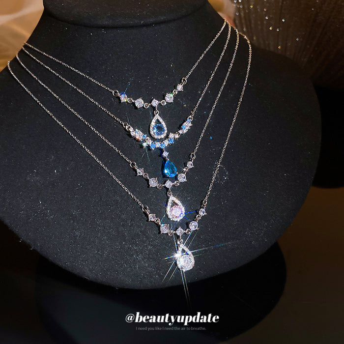 Silver Tone Crystal Floral Teardrop Pendant Necklace