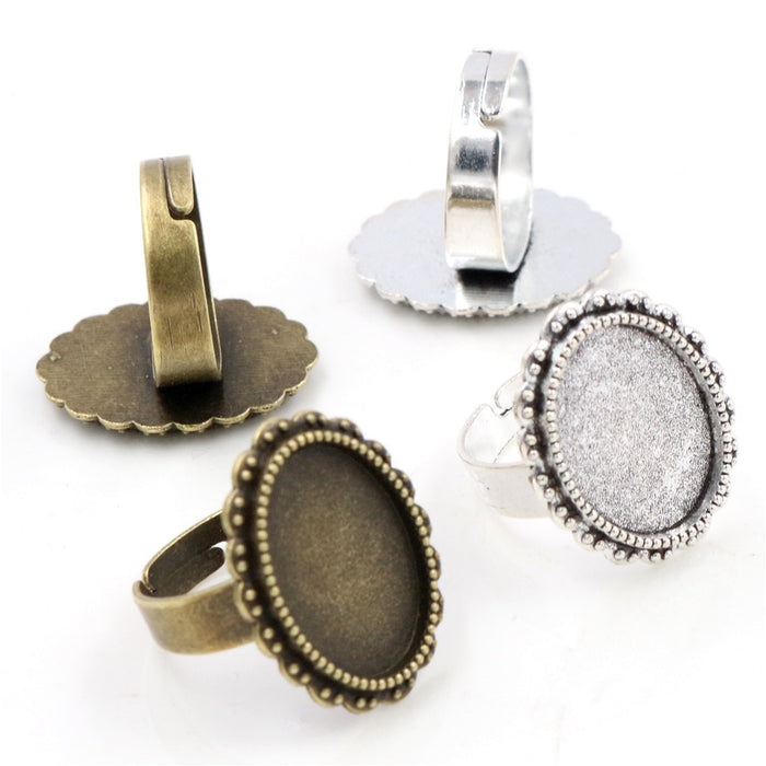 Oval Cabochon Ring Blanks in Silver and Antique Bronze