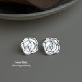 Silver-Tone Mother-of-Pearl Hollow Rose Outline Stud Earrings view 4