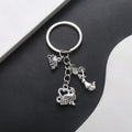 Silver Tone Cheerleader Pom Pom and Letter Keychain view 1