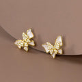 Gold Tone White Enamel Butterfly Stud Earrings Polished Statement Fashion Jewelry view 1