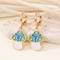 Gold Tone Enamel Flower Mushroom Huggie Drop Earrings in Six Colors view 9
