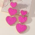 Beaded Triple Heart Tiered Drop Earrings Rhinestone Trim view 4