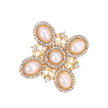Gold Tone Flower Crystal Pearl Look Metal Brooch Pin view 5