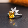 Silver Yellow Emerald Cut Leaf Cluster Finger Ring 6-10 view 3