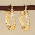 Gold Tone Twisted Rope Oval Hoop Earrings Latch Pair view 3
