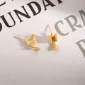 Gold Tone Flying Hummingbird Novelty Small Stud Earrings view 3