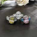Silver Oval Halo Ring Pink Blue Yellow Clear CZ Alloy view 3