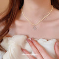 Cream Seed Bead Necklace Silver Open Flower Crystal Pendant view 3