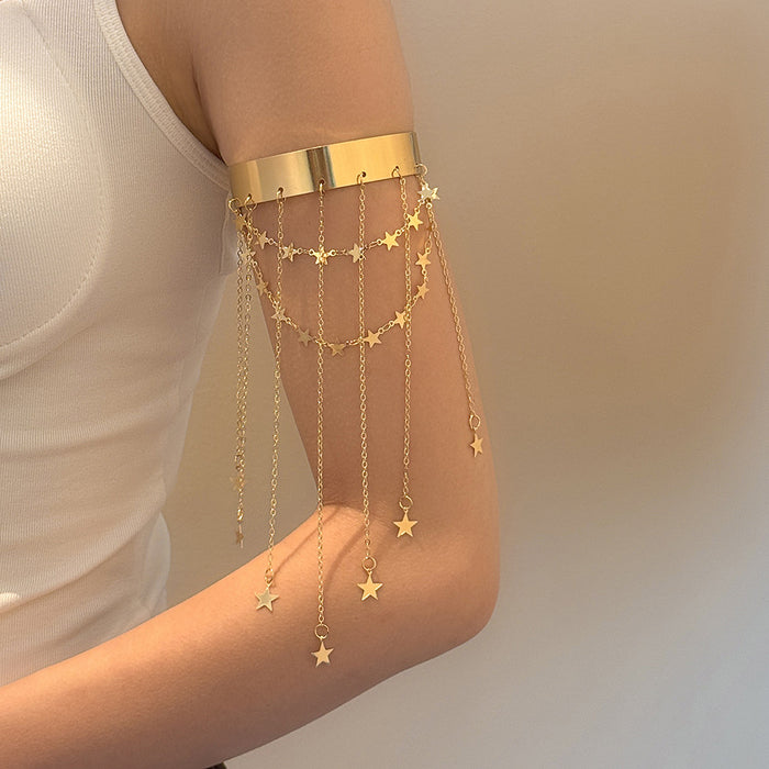 Star Chain Fringe Open Upper Arm Cuff in Two Finishes