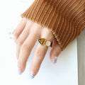 Open Dual End Ring Tiger Eye Shell Crystal Pad Gold Steel view 8