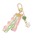 Floral Fabric Strap Keychain With Enamel Daisy And Heart Charms view 5