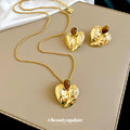 Gold Hammered Heart Tiger Eye Necklace And Stud Earrings view 4
