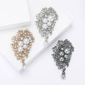 Pearl Crystal Leaf Drop Brooch in 3 Color Options for Jackets and Scarves view 1