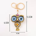 Antique Bronze Owl Keychain Rhinestone Blue Eye Charm view 4