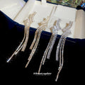 Crystal Wave and Chain Tassel Drop Earrings in Two Tones view 2