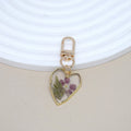 Gold Tone Pressed Flower Heart Resin Clip Keychains view 4
