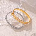 Zipper Design Rhinestone Cuff Bangles Gold and Steel Tone view 2