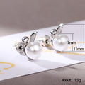 Silver Bunny Ear White Faux Pearl Stud Earrings Pair view 5