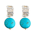 Gold Baguette Bar Turquoise Disc Stud Earrings Pair view 5
