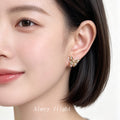 Gold Dual Layer Butterfly Stud Earrings White Outline Wings view 2