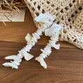 White Shell Chip and Bead Long Earrings Statement Jewelry view 6