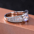 Silver Tone Round Stone Arched Pave Shoulder Ring Statement Jewelry view 4