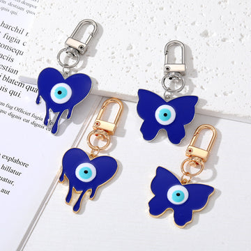 Gold and Silver Tone Heart and Butterfly Eye Clip Keychains