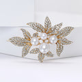 Rhinestone Pearl Leaf Cluster Brooch Gold Silver Tone view 4