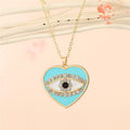 Gold Tone Heart Enamel Evil Eye Pendant Necklaces in Four Colors view 3