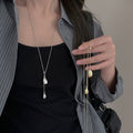 Minimal Teardrop Pendant Lariat Necklace in Gold Tone view 3