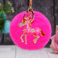 Crystal Thousand Mile Horse Keychains with Pompoms and Plain Options view 7