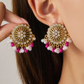 Gold Floral Medallion Pearl Look Bead Fringe Earrings view 9