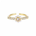 Gold Open Flower Ring Pearl Petals Clear Center Stone view 5
