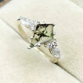 Silver Kite Green Moss Stone Ring With Clear Accents view 3