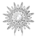 Silver Gold Pearl Center Sunburst Rhinestone Brooch view 1