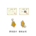 Gold Asymmetric Amber Enamel Geometric Stud Earrings Pearl view 3