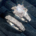 Silver Tone Three Piece Square Halo Crystal Ring Set view 4