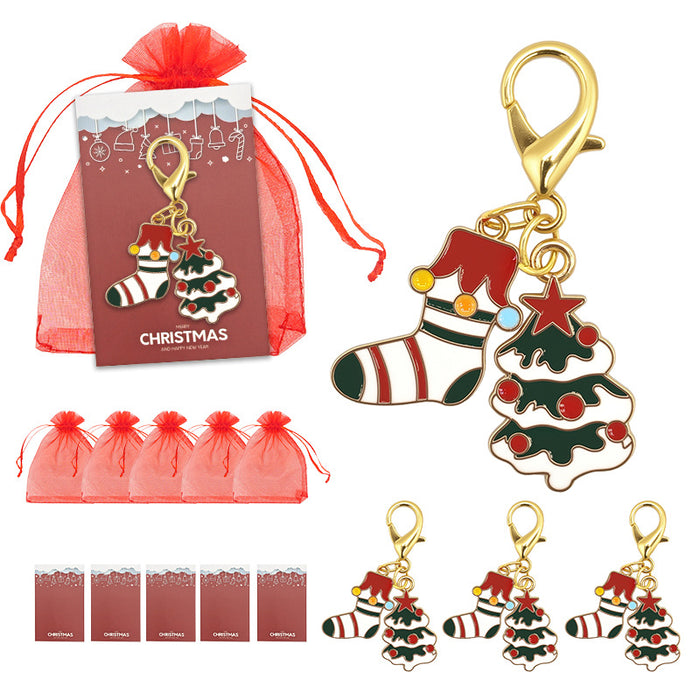 Gold Christmas Tree Stocking Enamel Lobster Clasp Keychain