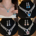 Silver Scalloped Crystal Necklace Earring Sets Three Colors view 1