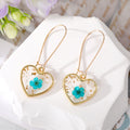 Gold Tone Clear Resin Pressed Flower Heart Hook Earrings view 3