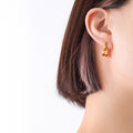 Open Heart Geometric Huggie Hoop Earrings Gold Steel view 3