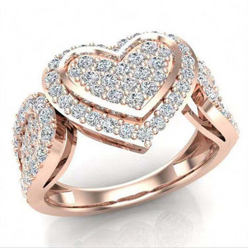 Rose Gold Double Heart Pave Clear CZ Split Band Ring